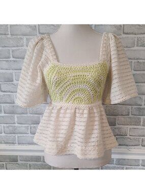 Anthropologie Sarah Hann Crochet Top Lace Flutter Boho Peasant Cottage XXS